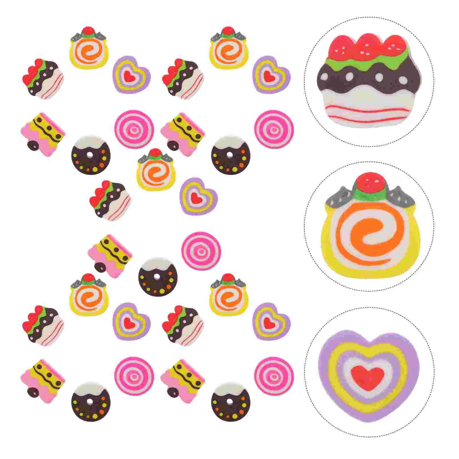 

30Pcs Decorative Pencil Erasers Cartoon Cake Erasers Portable Dessert Erasers