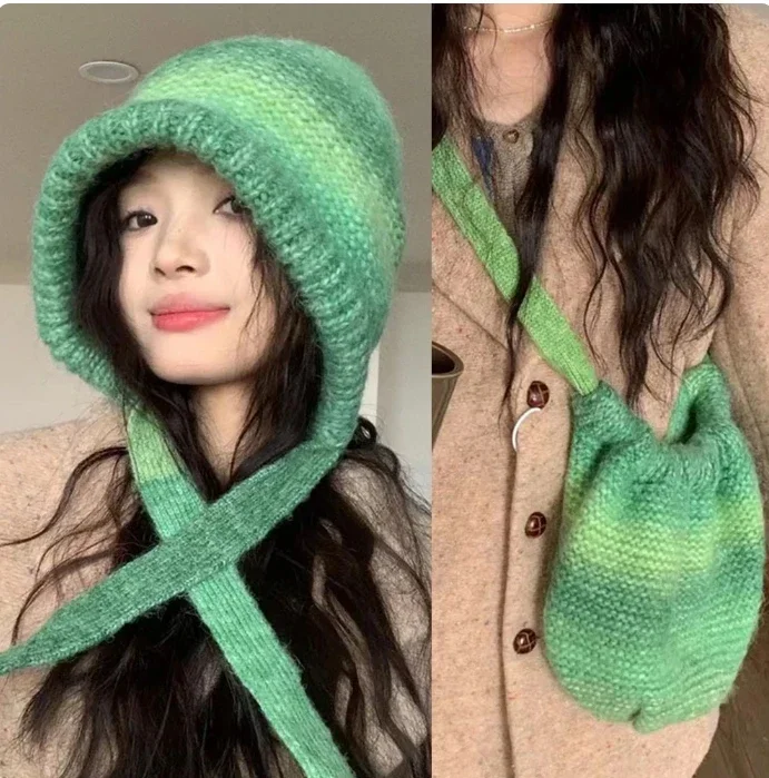 

Oversize Thicken Hat Funny Dual Use Bag Hat Wool Winter Warm Pullover Hat Strap Skullie Ear Protection Couple Cap Accessories