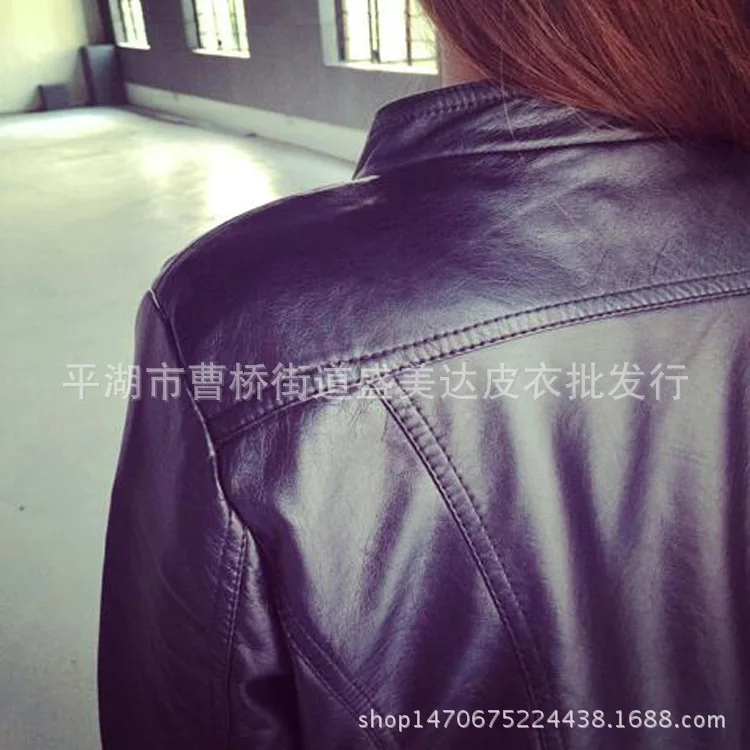 2023 locomotive leather women's ultra-short small coat tide slim washed leather jacket new stand-up collar