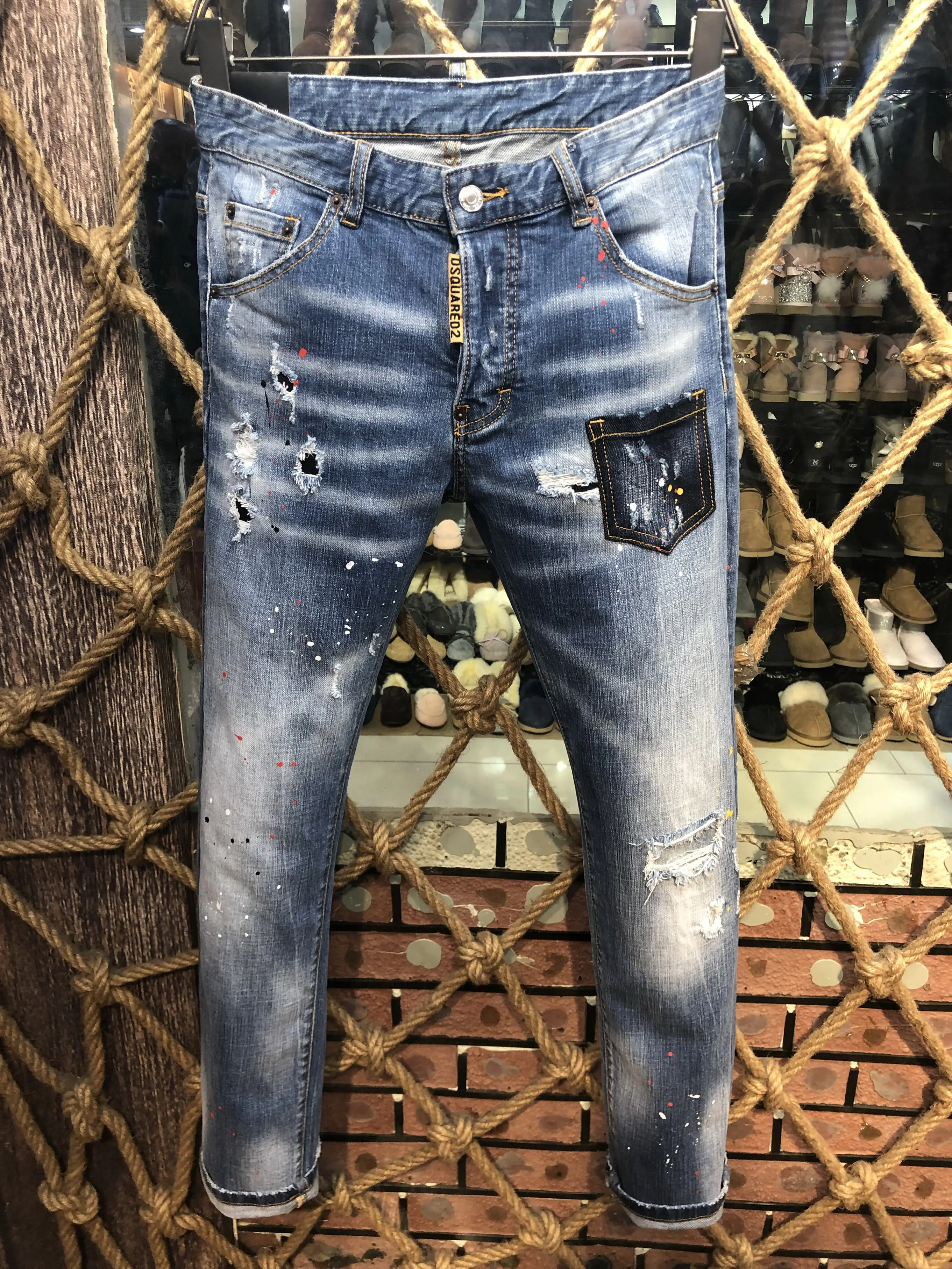 

D2 Couple Ripped Jeans Dsquared2 Color Splatter Print Decorated Jeans Boyfriend Gift Distressed Streetwear Sizes 46-48 52 9508