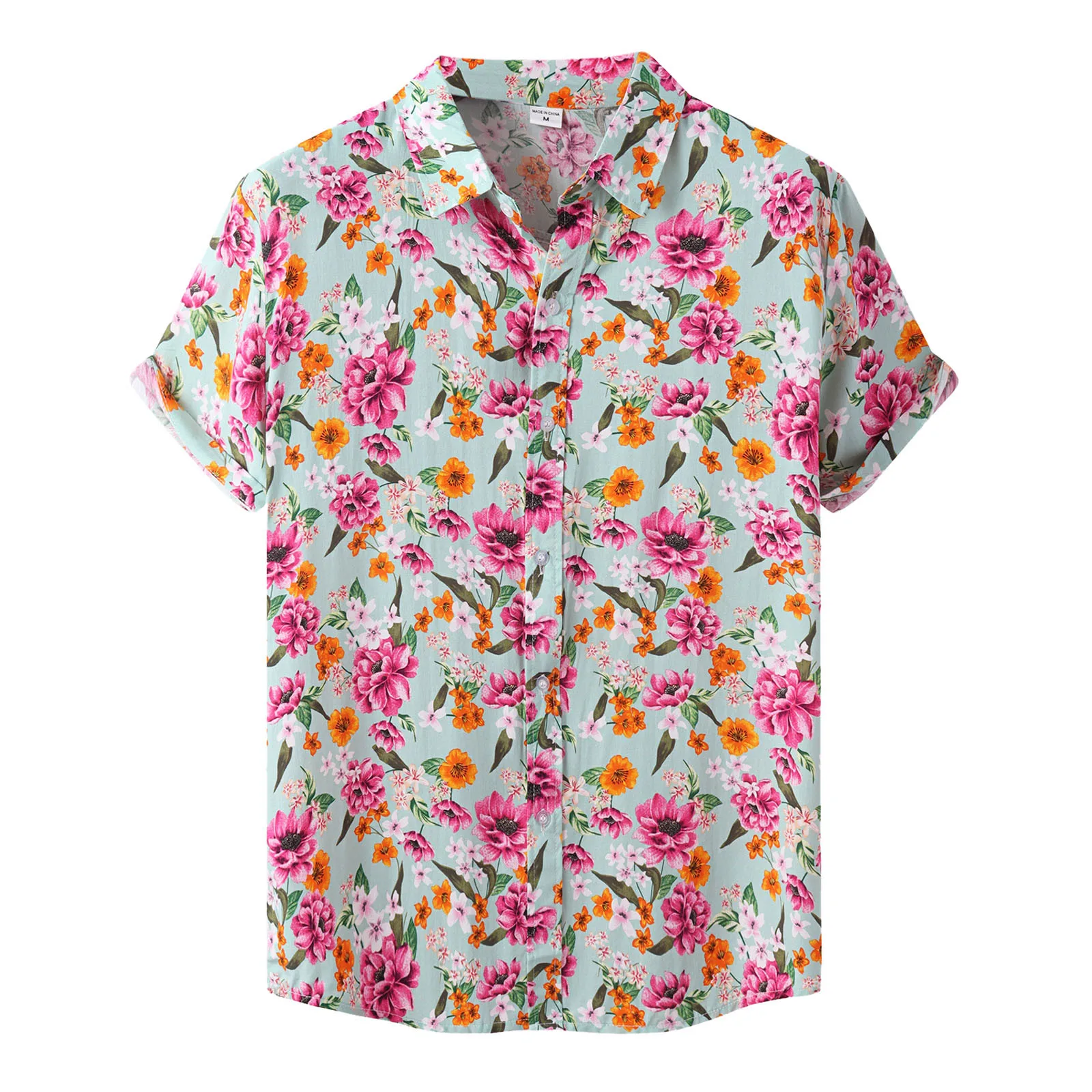 

Men's Floral Printed Shirt Tops Casual Short Sleeve Turn-down Collar Shirt Mens Slim Fit Hawaiian Shirt Male Clothing Camisas