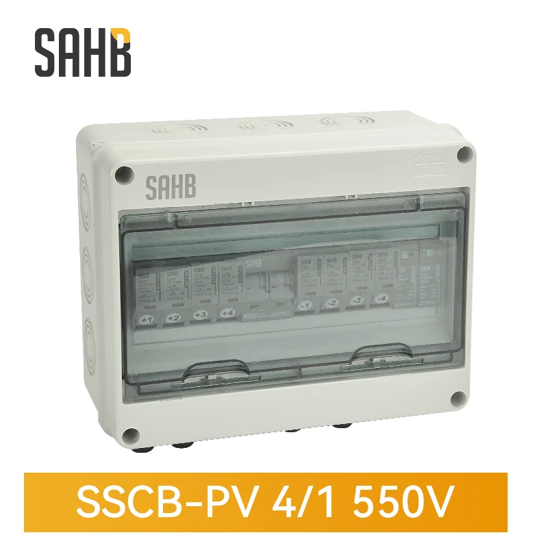

SAHB PV Combiner Box 4 in 1 out 550V 1000V DC MCB DC Distribution Box Solar Photovoltaic Waterproof Combiner Box IP65