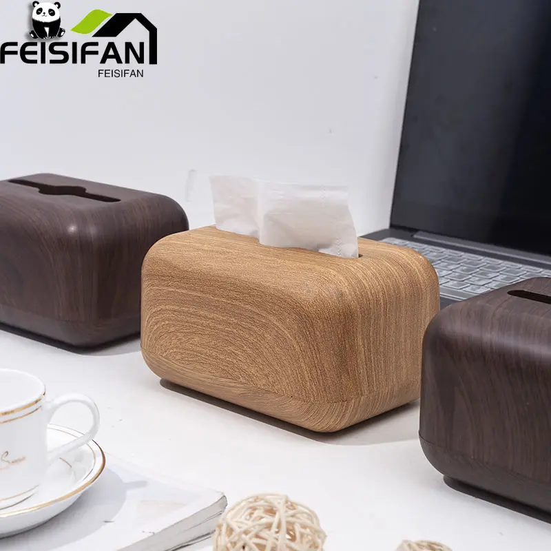 

Imitation walnut tissue box face towel wet wipes storage box desktop paper box coffee table living room Organizer accessories
