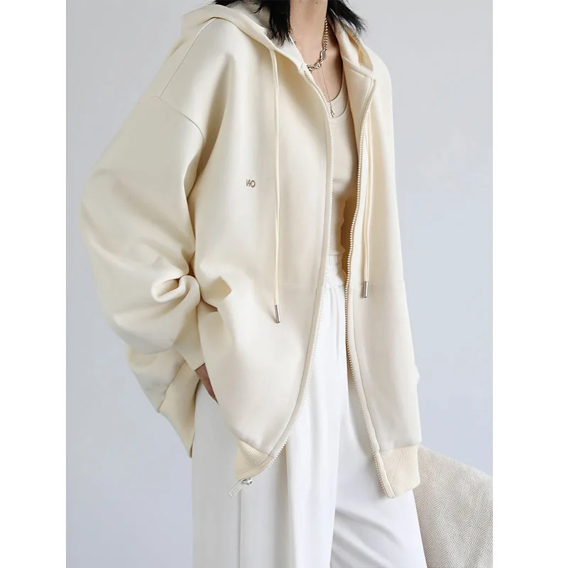 

Women's Basic Hoodied Sweatshirts with Pockets Ladies Zip-up Long Sleeves Solid Color Drawstring Hoodies Female Winter Clothes