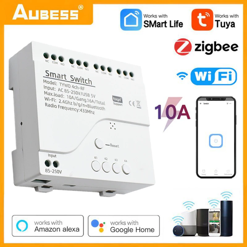 

Умный выключатель Zigbee с поддержкой Wi-Fi, 2200 Вт, 10 А