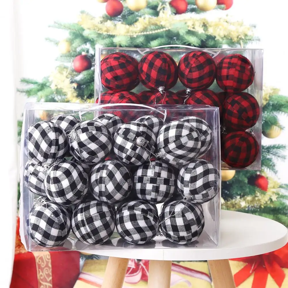 

24 шт. 7 см шар для рождественской елки в черно-белой клетке в коробке реквизит для фестиваля шнурок Подвеска для рождественской елки товары для вечеринки