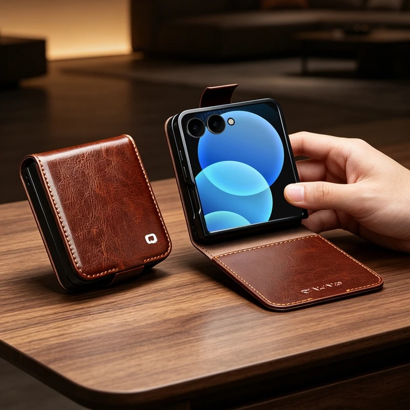 Фото Чехол QIALINO из натуральной кожи для Samsung Galaxy Z Flip 8 7 6 5 Flip8 Flip7 Flip6 Flip5 5G, премиум-класс, из воловьей кожи, с функцией кошелька №1