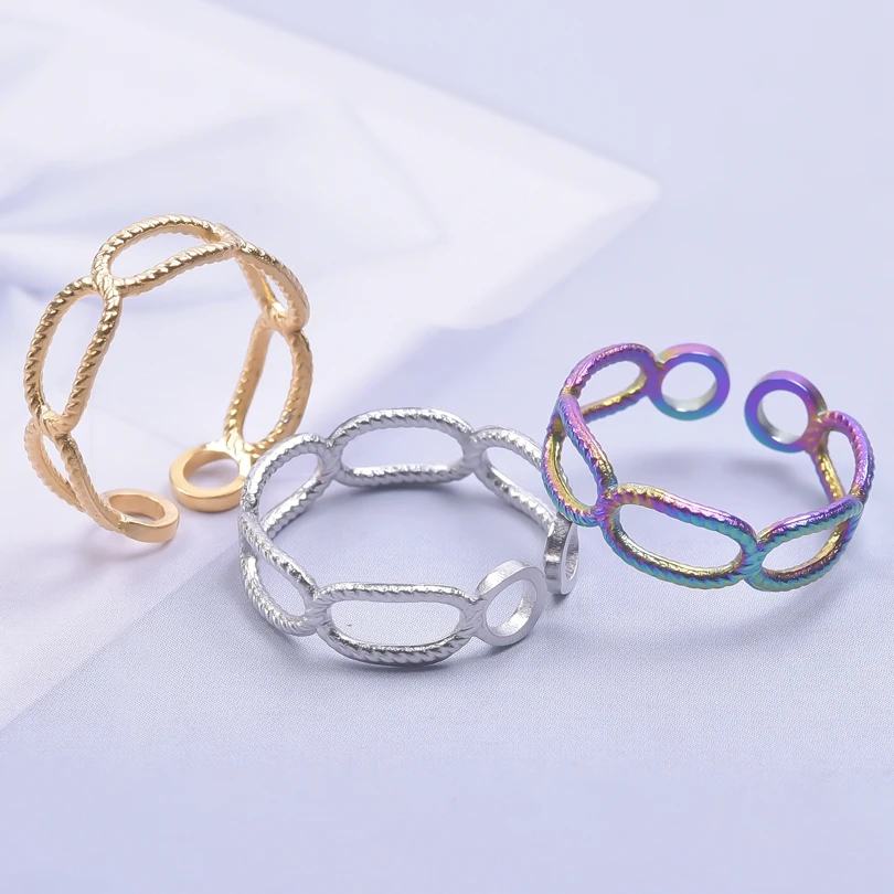 

5pcs Holow Charm Geometric Ring High Quality Worry Anti-stress Adjustable Stainless Steel Charm Knuckle Finger Rings Jewelry