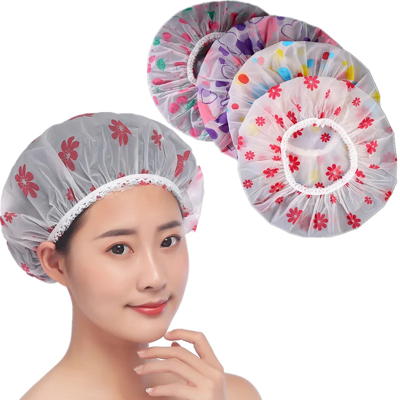 

Shower Cap Waterproof High Quality Hair Cap beauty Hair Salon Elastic Thicken For Women Bath Hat Bathroom Accessories