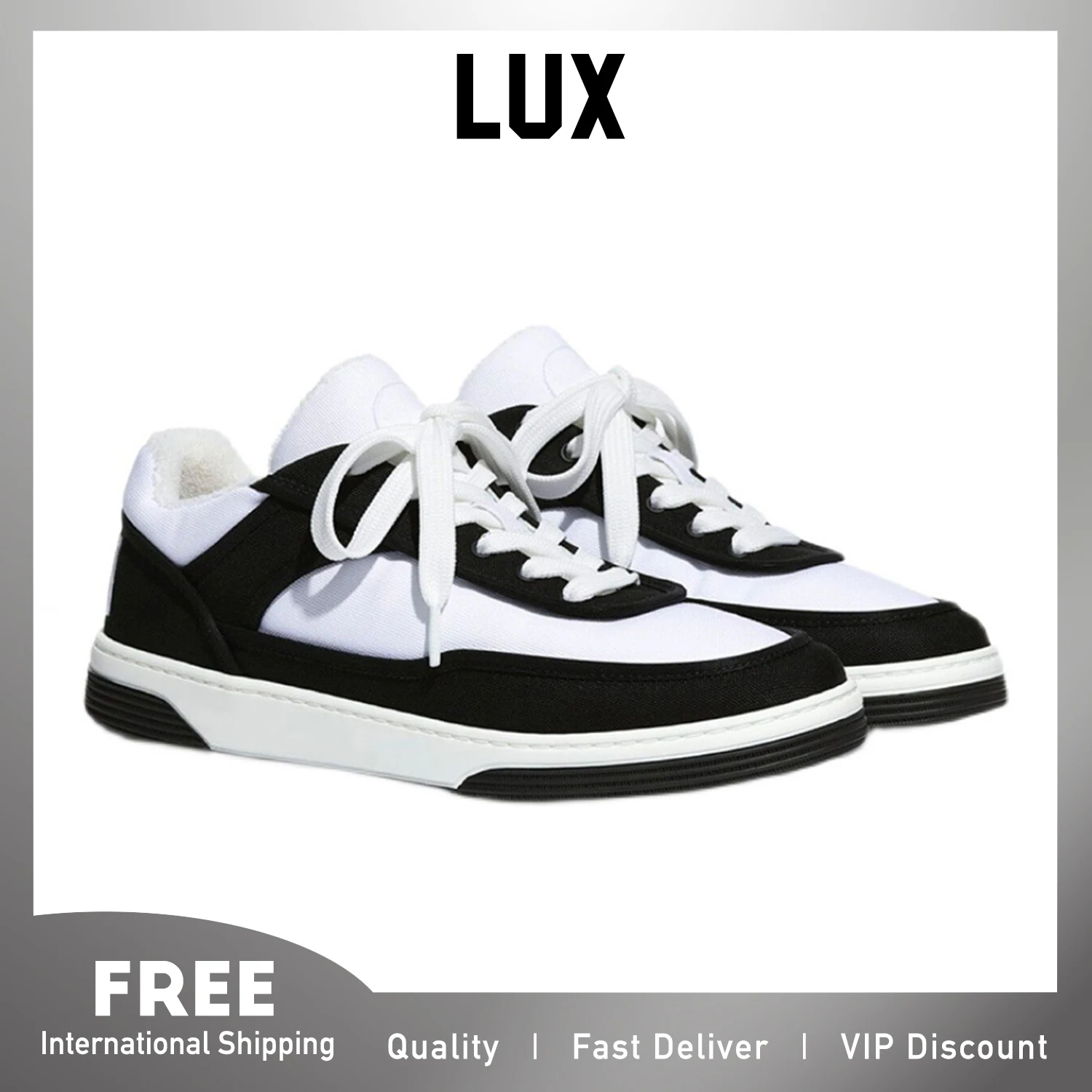 

LUX Summer Trendy Style Black and White Round Toe Canvas Sneakers for Women Causal Footwear Sports Shoes for Female