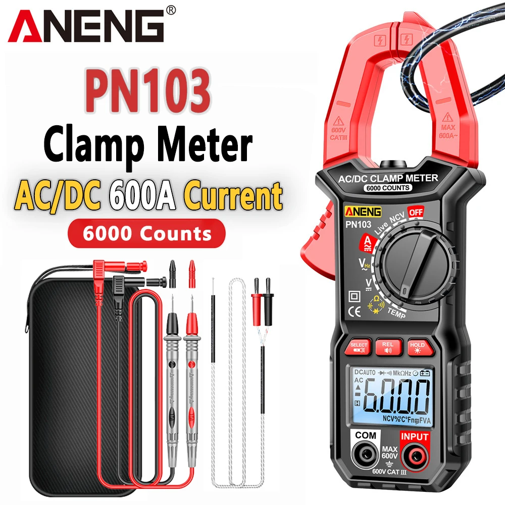 

ANENG PN103 Digital Clamp Meter AC/DC Current Voltage Professional Multimeter 6000 Counts True RMS Auto Range Ammeter Voltmeter