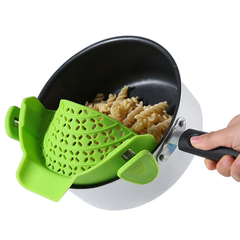 

Universal Silicone Clip-on Pan Pot Strainer Anti-spill Pasta Pot Strainer Food Grade Rice Fruit Colander Strainer Kitchen Items