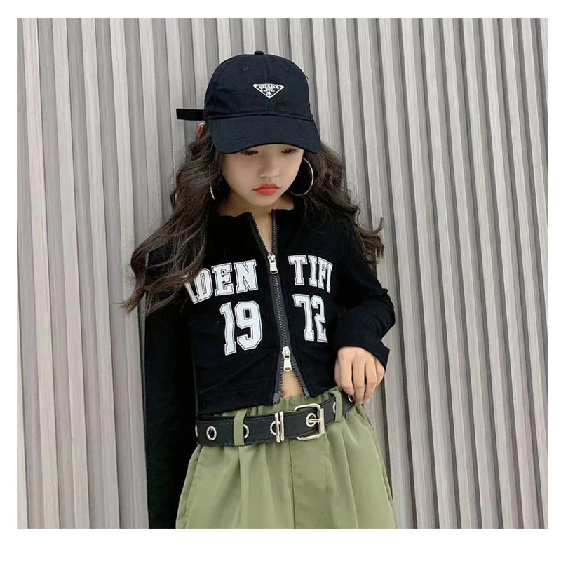 

Girls Zipper Tops 8 10 years Fashion Short T-shirt Long Sleeve High Waist Tee Kids Dance Clothes Teen Girls Outfits Streetwear