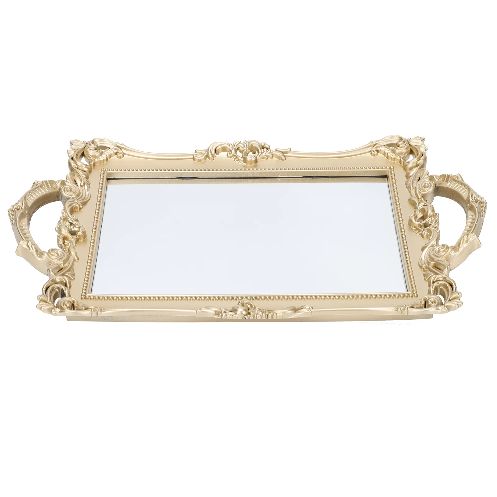 

1pc Resin Makeup Tray Retro Mirror Styled Tray European Styled Tray (Golden)