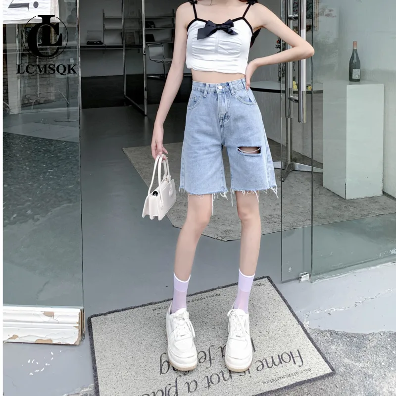 Pants Woman Summer 2023 Korean Fashion Women's Denim Shorts Y2k Streetwear Blue Jeans Clothes High Waist Clothing