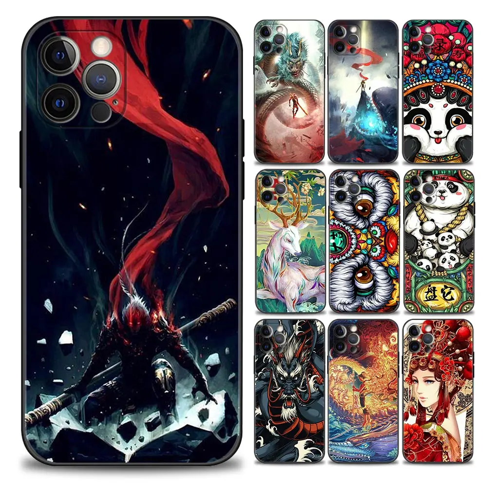 

Chinese Art Goku iPhone Case for 11 12 13 Pro Max 7 8 SE XR XS Max 5 5s 6 6s Plus Black Soft Silicon