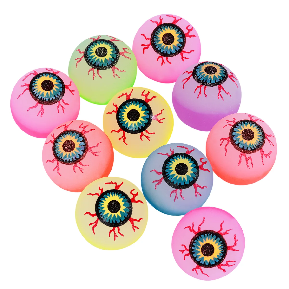 

TOYMYTOY 10pcs 32mm Glow in the Dark Halloween Bouncy Balls Scary Eye Balls Halloween Party Supplies (Random Color)