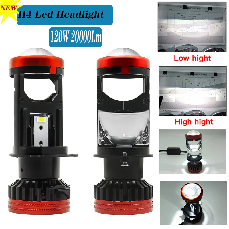 

H4 H7 Led Headlight Mini Lens Projector Hi/Lo Beam Headlight For Car Super Powerful Bulbs 120W 20000Lm With Canbus For Car Motor