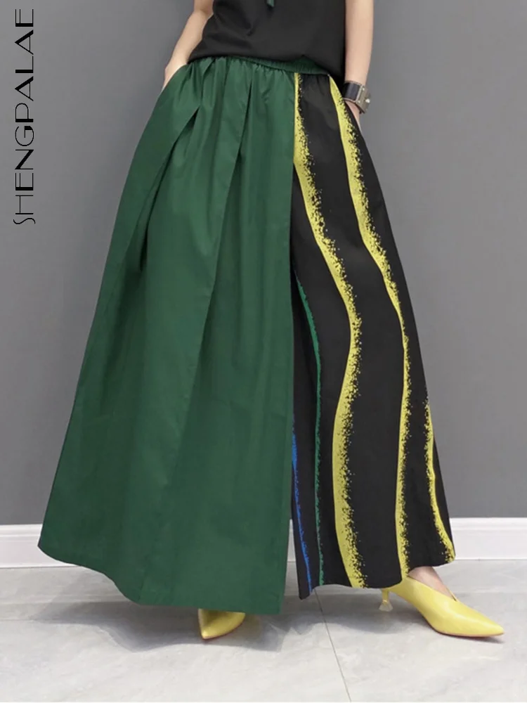 

SHENGPALAE, корейские модные Лоскутные женские брюки, Необычные контрастные цвета, свободные брюки в полоску, Y2k, одежда, весна 2023, 5AE207