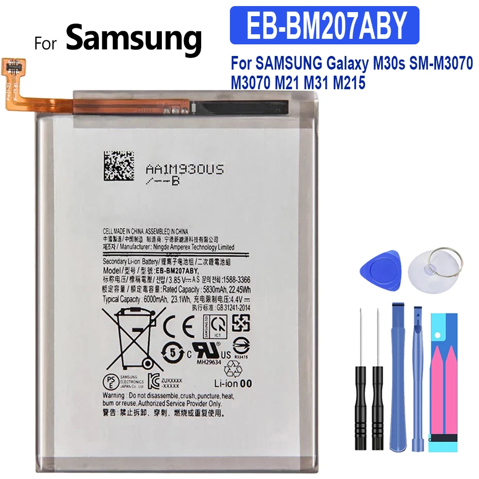 

EB-BM207ABY Battery 6000mAh For SAMSUNG Galaxy M30s SM-M3070 M3070 M21 M31 M215 Mobile Phone Bateria