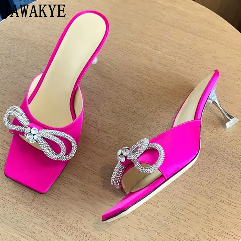 

Шлепанцы женские с бантом, прозрачные сланцы, ПВХ, прозрачный желеобразный каблук, атласные, Формальные туфли, тапочки для улицы, летние