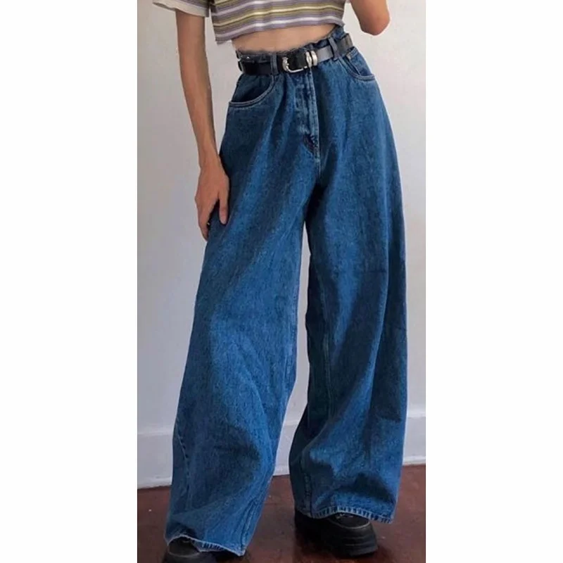 Fashion Loose Long Length Streetwear Female Pants Korean Style Women Denim Boot Cut Wide Leg Trousers Boots Casual Solid Jeans