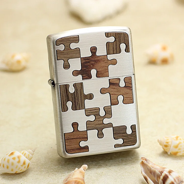 

Оригинальная зажигалка-пазл Zippo с деревянным чипом, медная ветрозащитная керосиновая зажигалка, подарок с кодом против подделки