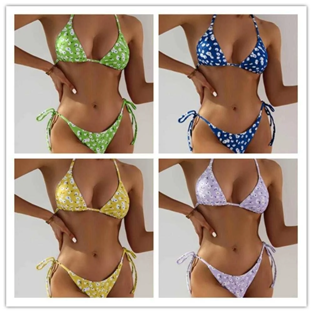 

Прямая поставка, купальник из хлопка, женское бикини с лямкой на шее, стиль Ins, треугольник
