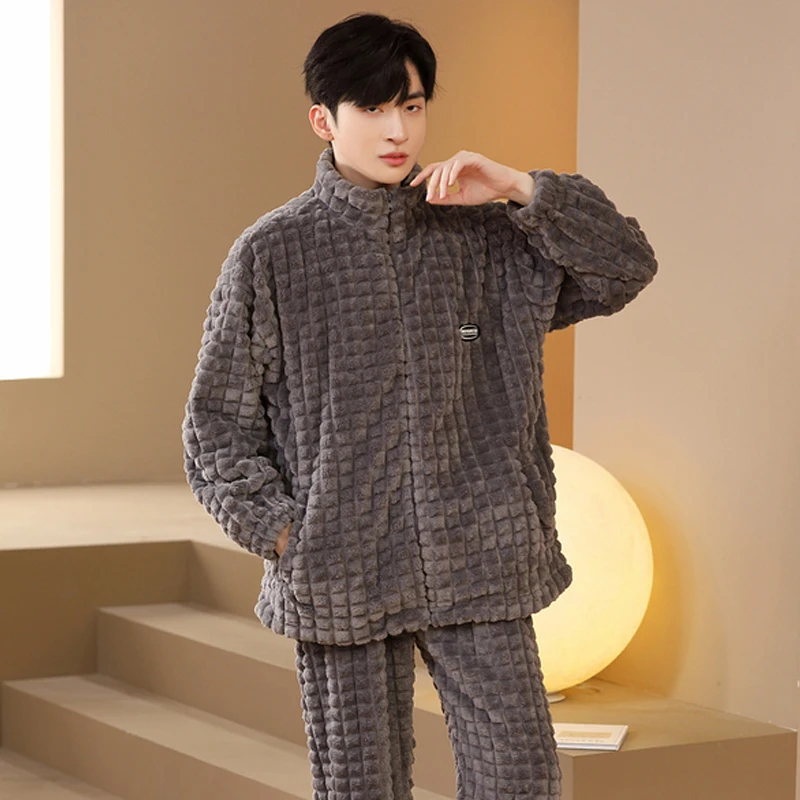 QUHENG Winter Pajamas for Men Thick Plush Fleece Autumn Pajama Sets  Coral Velvet Warm Flannel Clothes Home Suit Male Sleepwear