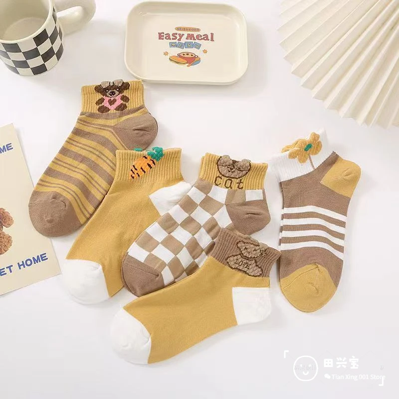

Short Socks Set Nutella Kawaii Cotton Animal Cartoon Pug Vintage Ribbed For Women Striped Cat South Korea Calcifer Designer Ami