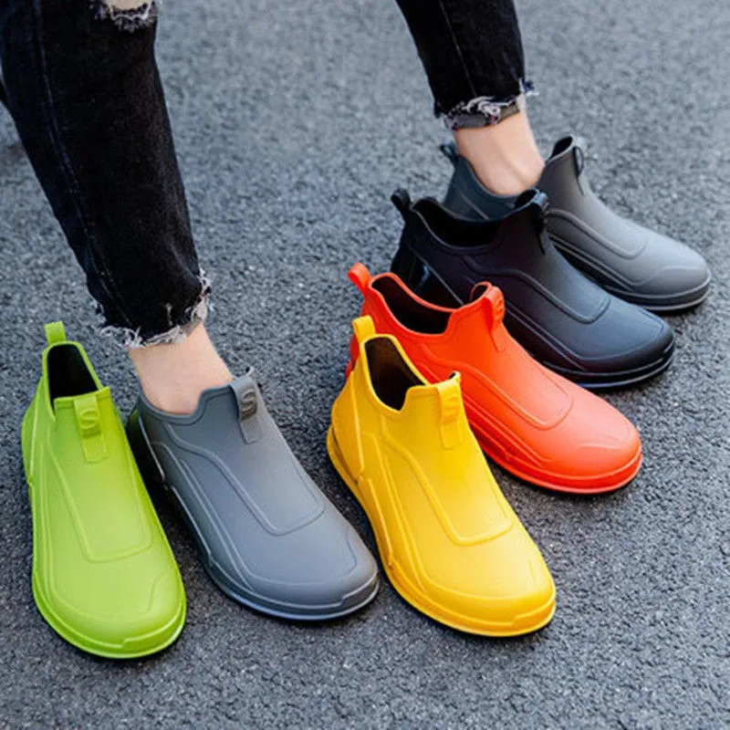 

New PVC Rain Boots Men's Tide Short Ankle Boots Non-slip Kitchen Takeaway Water Shoes Thick-soled Overshoes Fishing Rubber Shoes