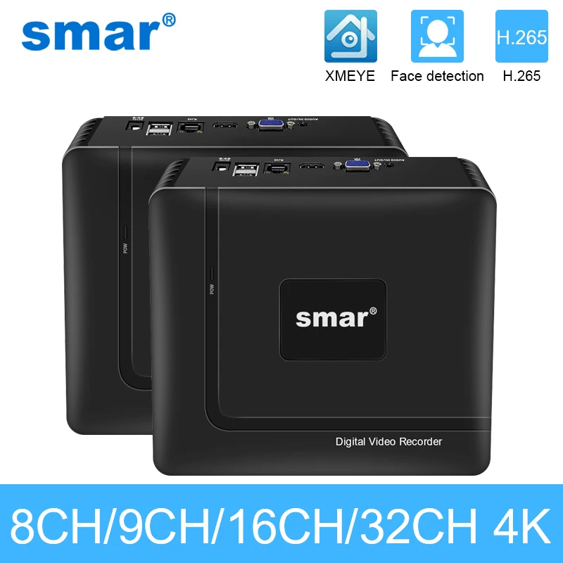 Видеорегистратор Smar H.265 CCTV NVR 9CH 10CH 16CH 32CH для IP-камеры 5 Мп 4K 1080P с функцией распознавания лица, видеорегистратор, система безопасности Onvif XMEYE