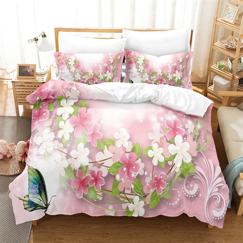 

Pink Flowers Bedding Set Duvet Cover Set Lovers Bedding Kids Luxury King Size Comforter Bedding Sets Queen Duvet Cover Set