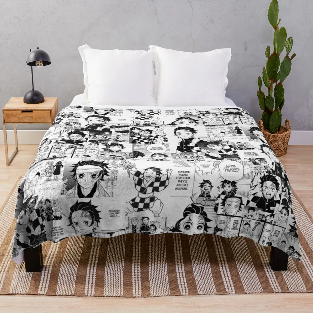 

Tanjiro manga collageThrow Blanket Double-Sided Blanket Tourist Blanket Oversized Throw Blanket Hairy Blanket