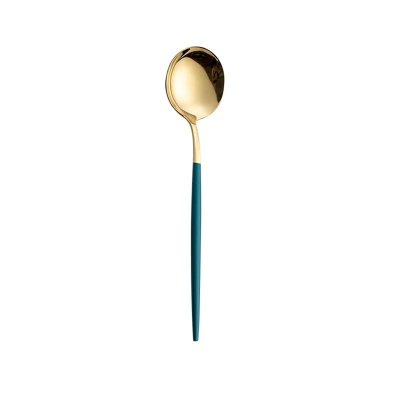 

Spoon Fork Knife Coffee Dessert Tableware Home Kitchen Tools Stainless Steel Gold Glossy Round Tableware