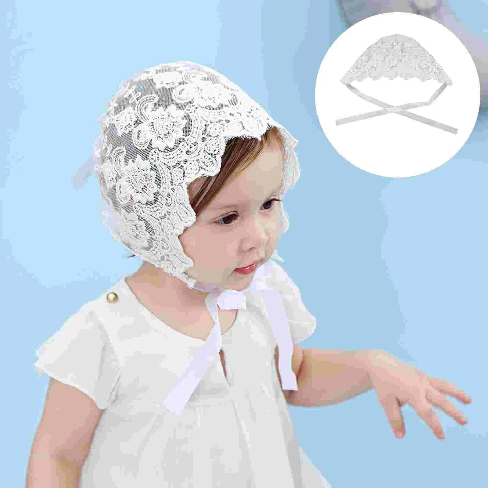 

Girl Lacy Bonnet Eyelet Christening Bonnet Cap 38- 50cm Toddlers Beanie Breathable Sun Protection Hat for Newborn Infant
