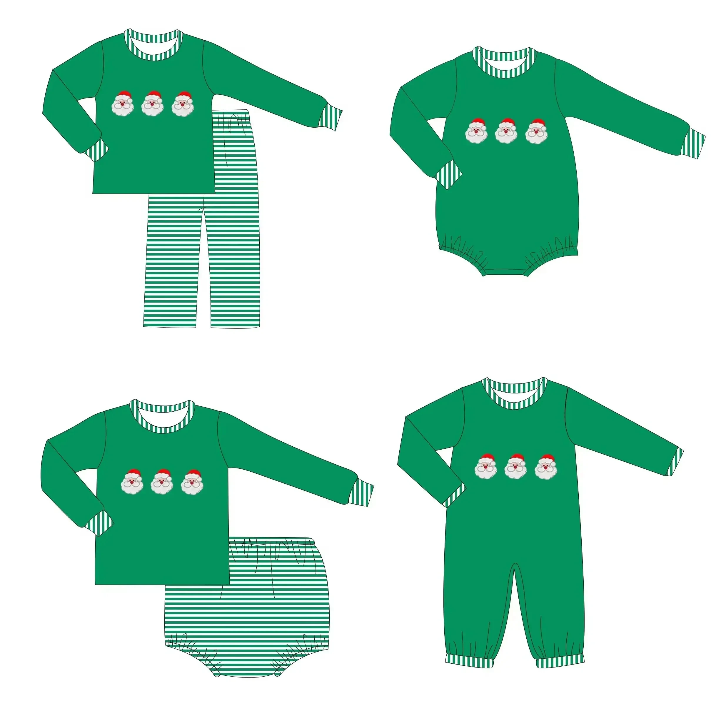 С Рождеством зеленый костюм Санта-Клауса с принтом для мальчиков и девочек