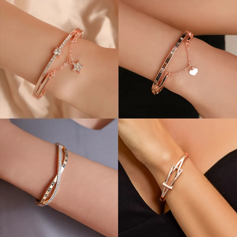 

Korean version of fashion personality geometric metal square inlaid zircon bracelet female temperament exquisite bracelet