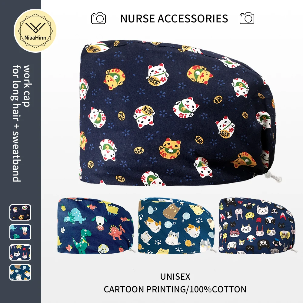 

Fashion Printed Nurse Caps Women Men Surgical Caps Soft Pet Hospital Surgeon Hats Dentist Beauty Salon Chef Breathable Scrub Cap