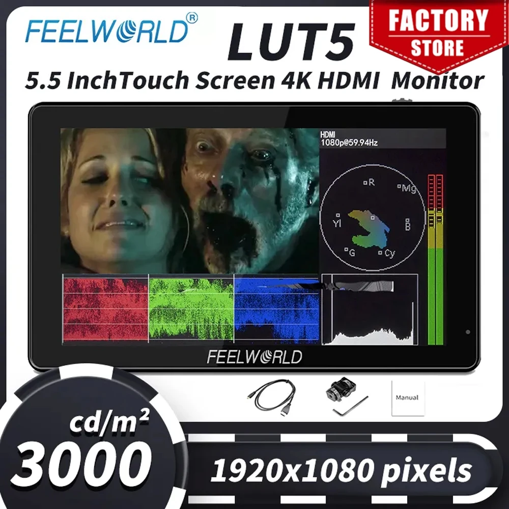 Монитор FEELWORLD LUT5 5 5-дюймовый сенсорный экран 1920X1080 IPS-панель 4K HDMI-монитор на камере