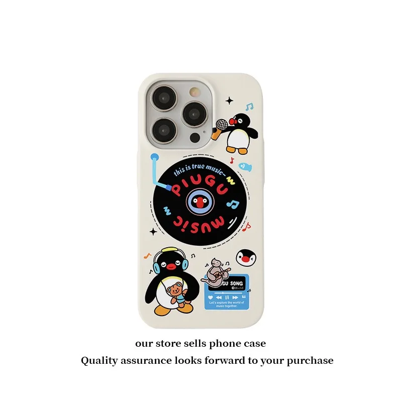 Фото Чехол Beige Penguin Listening To Music с мультяшным мраморным узором для IPHONE 16 Pro 15 14 13 12 11 Акриловый ТПУ Два в одном Чехлы для телефонов №4