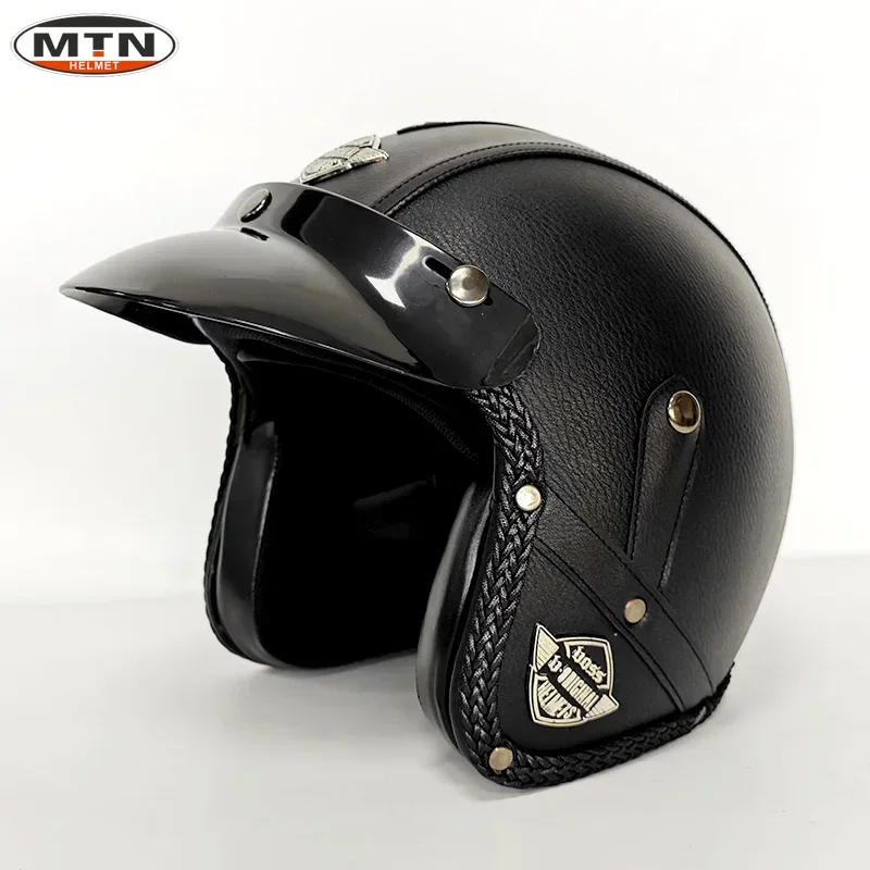 Мотоциклетный шлем с открытым лицом для мужчин и женщин черные классические