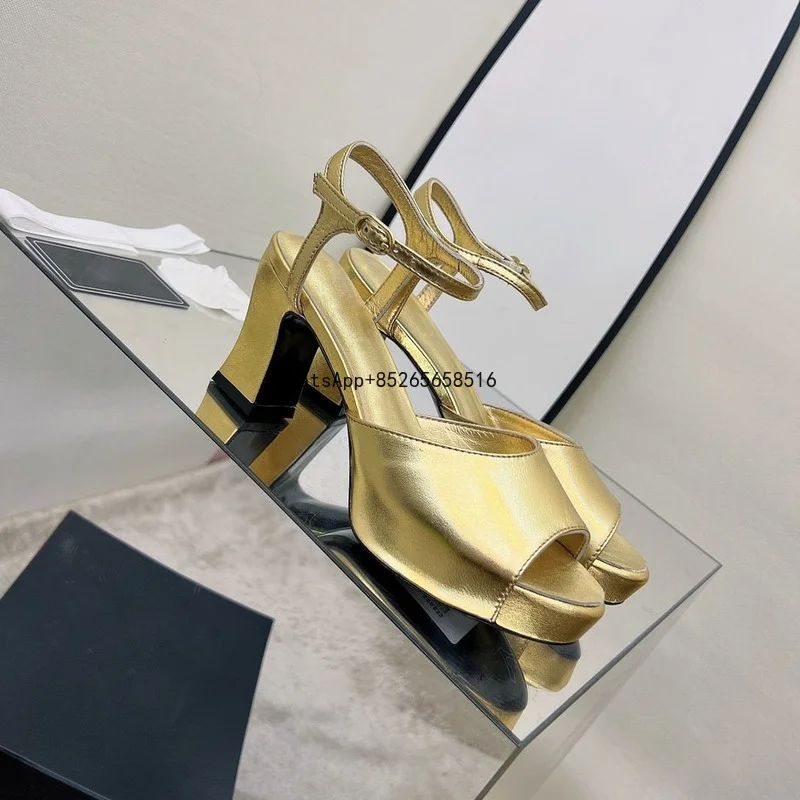 

Platform High Heels Fish Mouth Women Sandals Buckle Strap Summer Sandals 2022 New Fashion Women Shoes Elegant Genuine Leather