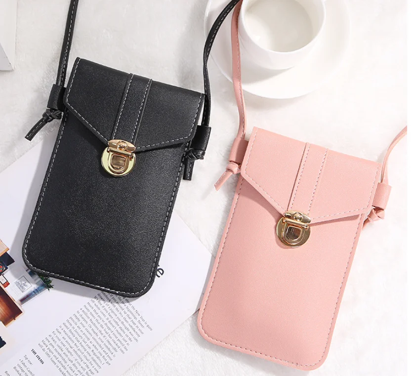 

New Women's Bag Thin Fashion Lock Crossbody Touch Screen Mobile Phone Bag Retro Student Buckle Small Wallet Purses and Handbags