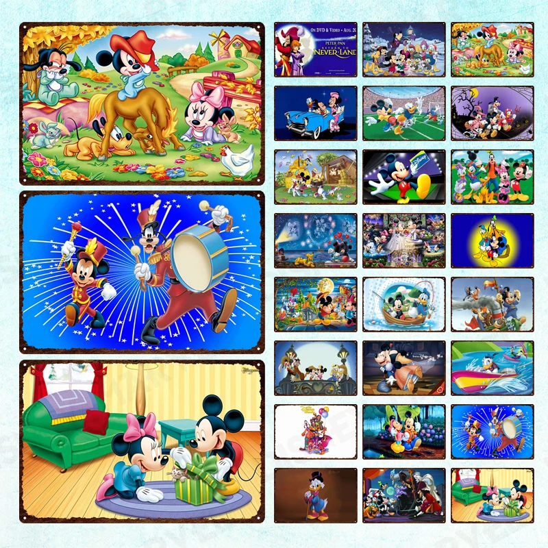 

Disneyland Vintage Metal Tin Sign Shabby Wall Stickers Minnie Mickey Tin Plaque Retro Disney Metal Poster for Man Cave Bar Decor