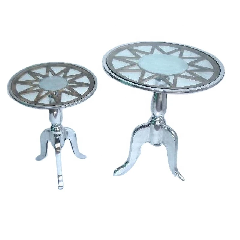 

Cast Aluminium Table in Mirror Polish and Glass Top Pattern in Terracotta Finish Home Decor