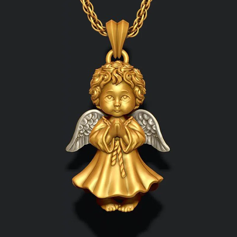 

Angel Necklace for Women Cute Girl with Wings Pendant Korean Fashion Creative Holiday Gift Wholesale Item Retro Kpop Jewelry