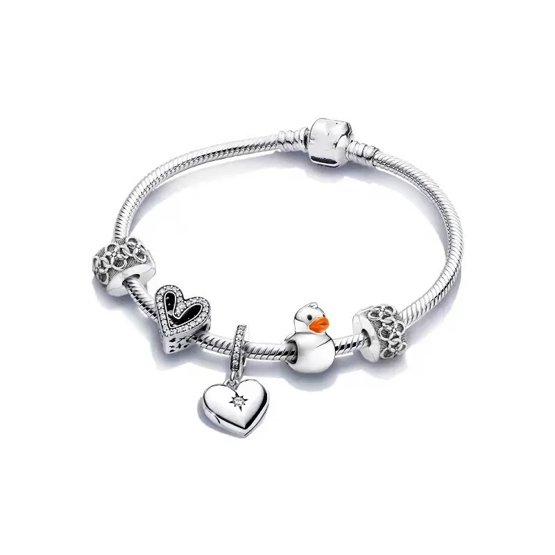 

New Original 925 Silver Childhood Charm Bracelet Boy Girl Rubber Duck Bracelet Jewelry Children Gift