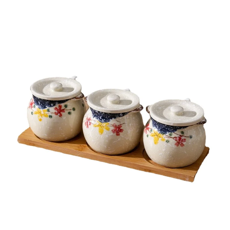 

Kitchen Spice Jar Chili Oil Can Ceramic Pot Household Porcelain Jar with Lid Seasoning Jar Spice Jar Combination Set