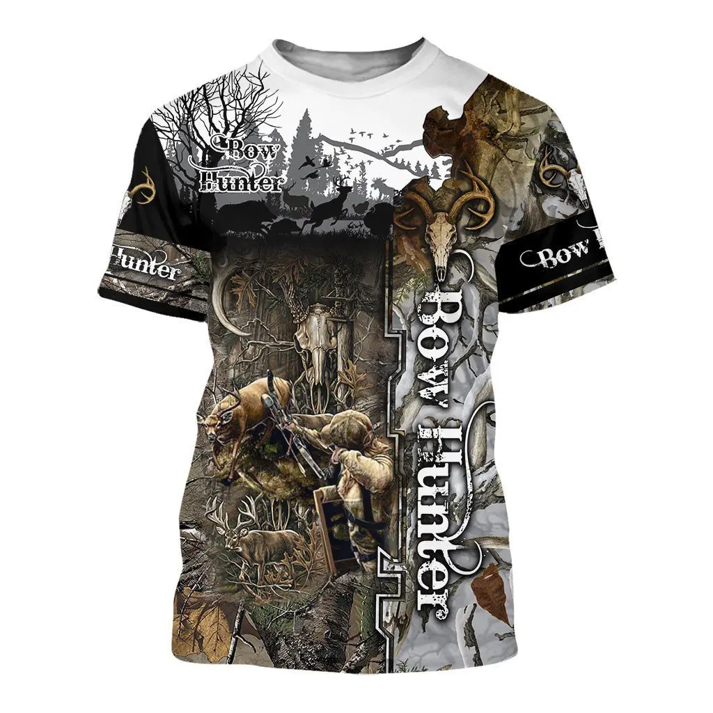 

2021 new maple leaf camouflage 3D women's men's outdoor deer pattern camping hunting unisex T-shirt-4